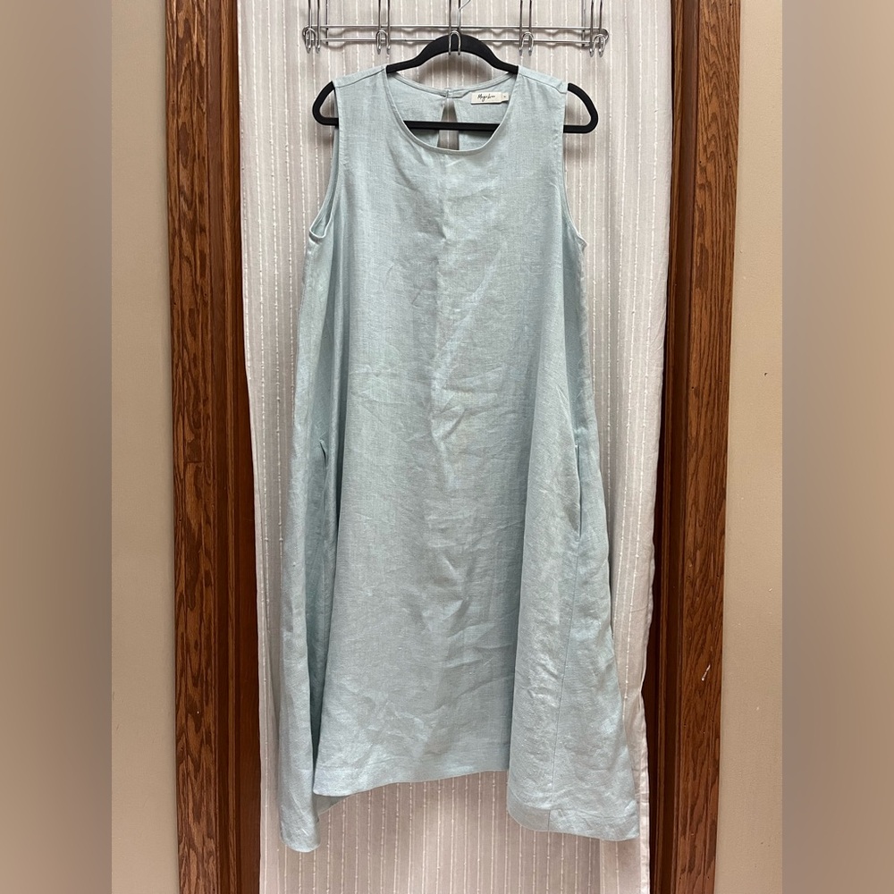 MagicLinen Royal Toscana Linen Dress Sleeveless A-Line Light Blue NWOT XL